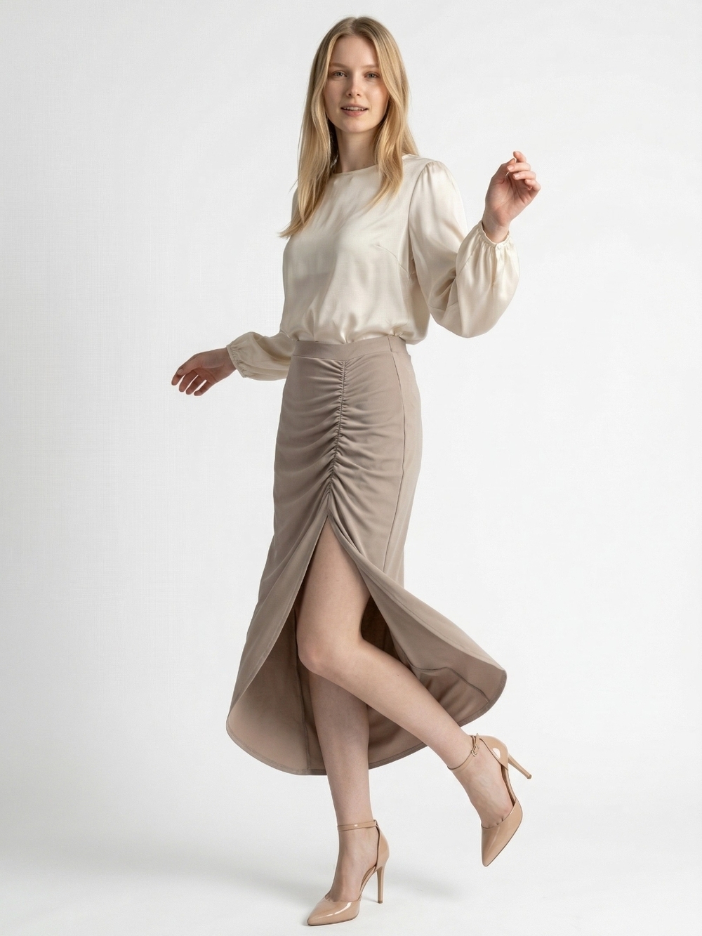 Charlotte Russe cinched nude tan skirt womens size small - Picture 3 of 5